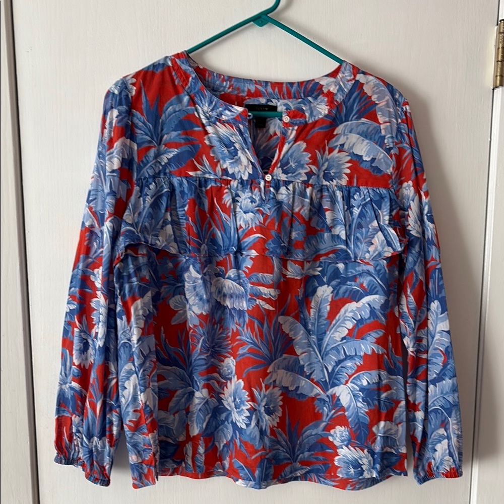 Jcrew Floral Red and Blue Women's Top